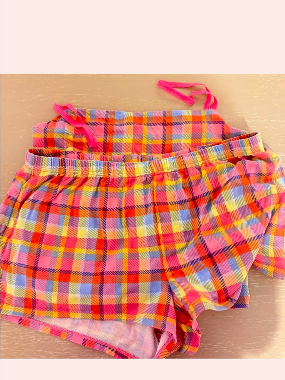 Bright Pink Plaid Drawstring Women's Shorts